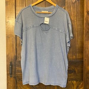 Free People Cut Out T-shirt Medium Mediterranean Blue Oversized Top